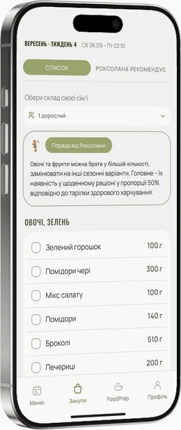 Shopping list screen of the What to Eat app